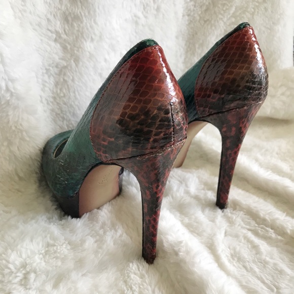 Multicolored Faux Snakeskin Peep Toe Platform - Picture 5 of 7